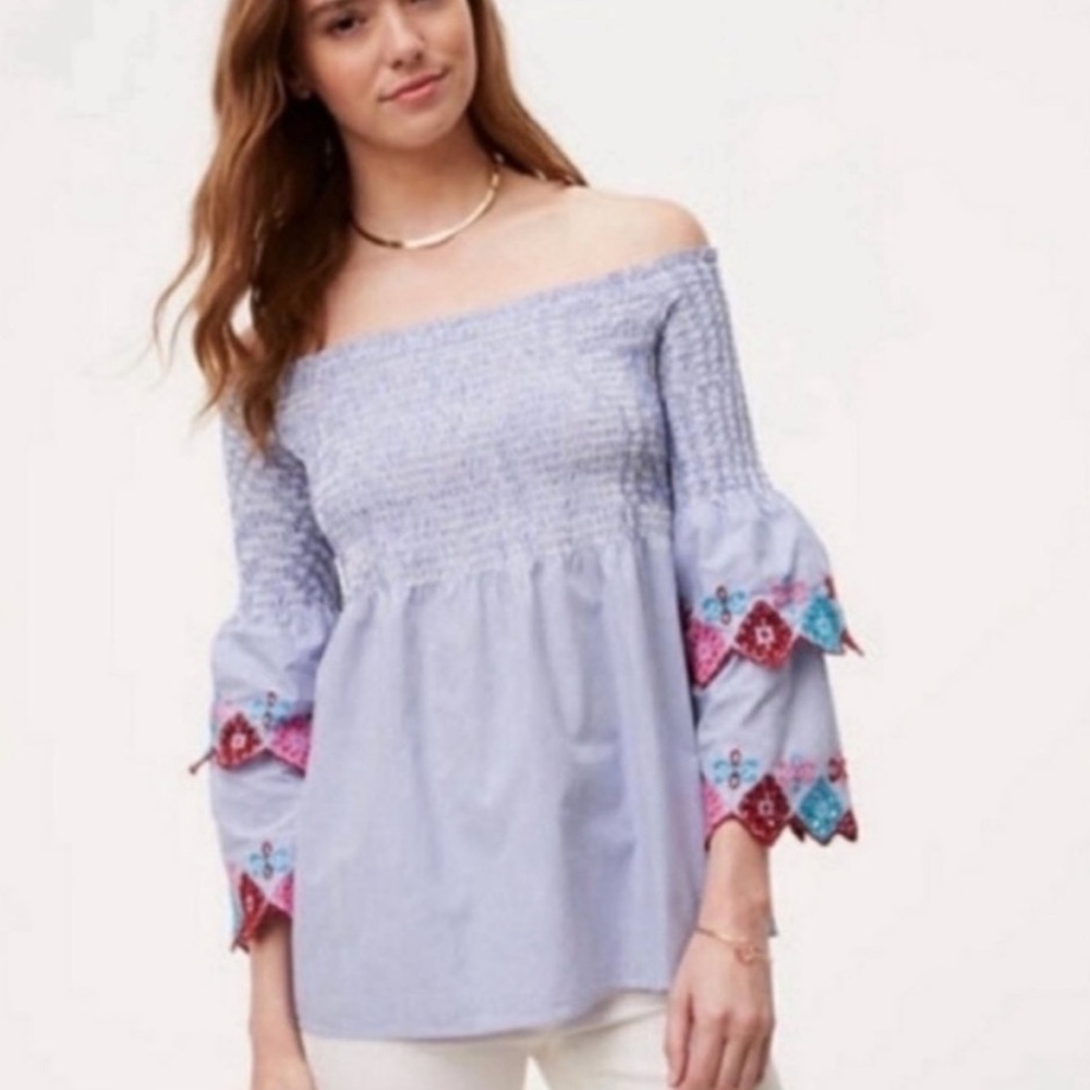 LOFT | Off the Shoulder Embroidered Bell Sleeve Blouse